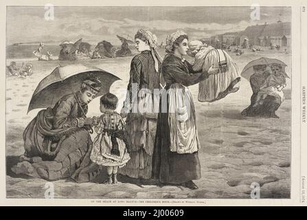 Am Strand bei Long Branch - die Kinderstunde. Nach Winslow Homer (Usa, Massachusetts, Boston, 1836-1910). Usa, 1874. Drucke; Gravuren. Holzstich Stockfoto