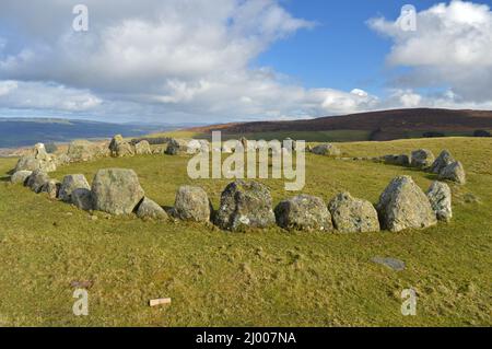 Moel Ty Uchaf Stone Circle, Llandrillo Stockfoto