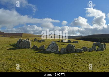 Moel Ty Uchaf Stone Circle, Llandrillo Stockfoto
