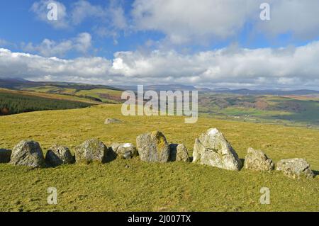 Moel Ty Uchaf Stone Circle, Llandrillo Stockfoto