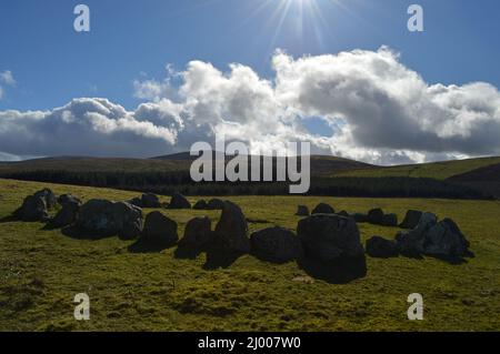 Moel Ty Uchaf Stone Circle, Llandrillo Stockfoto