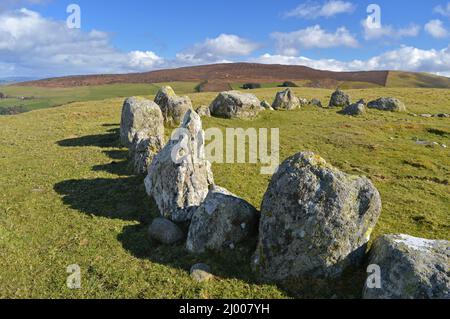Moel Ty Uchaf Stone Circle, Llandrillo Stockfoto