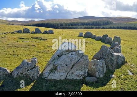 Moel Ty Uchaf Stone Circle, Llandrillo Stockfoto