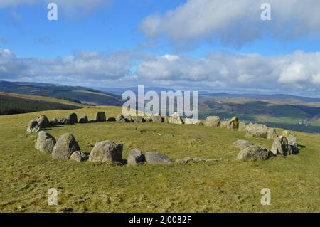 Moel Ty Uchaf Stone Circle, Llandrillo Stockfoto