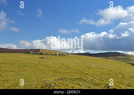Moel Ty Uchaf Stone Circle, Llandrillo Stockfoto