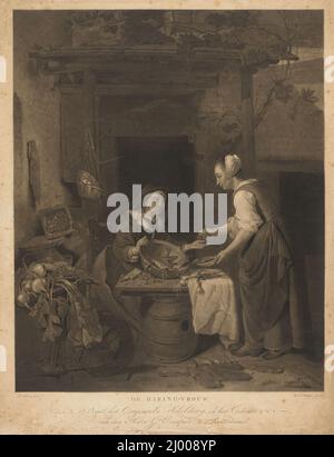 Der Hering-Verkäufer. Charles Howard Hodges (England, London, aktives Holland, 1764-1837)Gabriel Metsu (Holland, Leiden, 1629-1667). England, 1803. Ausdrucke; mezzotints. Mezzotint Stockfoto
