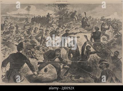Der Krieg um die Union - Ein Bajonett-Vorwurf. Nach Winslow Homer (Usa, Massachusetts, Boston, 1836-1910). Usa, 1862. Drucke; Gravuren. Holzstich Stockfoto
