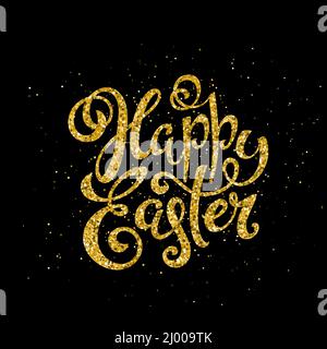 Frohe Ostern Banner mit handgezeichneter Kalligraphie.Vorlage für Poster mit lettering. Vektorgrafik. Stock Vektor