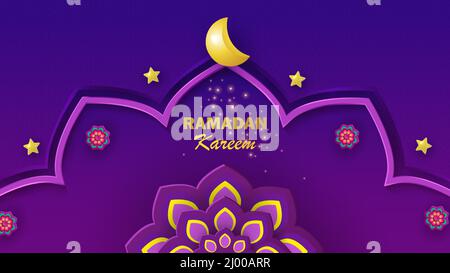 Islamische Grüße ramadan Kareem Karte Design Vorlage Hintergrund mit schönen Arabesken, Sterne und Halbmond. Vektor Stock Vektor