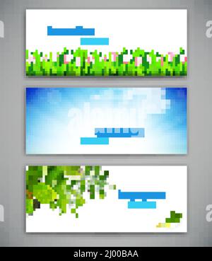 Set aus drei Bannern mit realistischem, natürlichem Hintergrund, Vektorgrafik Stock Vektor