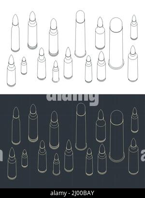 Stilisierte Vektor-Illustrationen von Kugeln verschiedener Geschosse gesetzt Stock Vektor