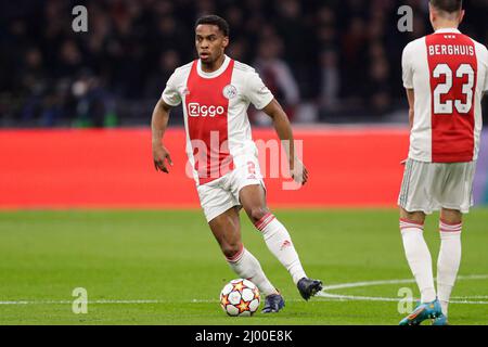 AMSTERDAM, NIEDERLANDE - 15. MÄRZ: Jurrien Timber von Ajax während des UEFA Champions League 1/8-Finalmatches zwischen Ajax und Benfica in der Johan Cruijff Arena am 15. März 2022 in Amsterdam, Niederlande (Foto: Peter Lous/Orange Picters) Stockfoto