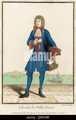 Recueil des Modes de la Cour de France, „Chevalier de Maltie francois“. Jean Dieu de Saint-Jean (Frankreich, blühte 1675-1695). Frankreich, Paris, 1678-1693. Ausdrucke. Handkolorierte Gravur auf Papier Stockfoto