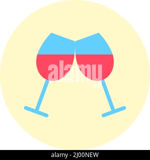 Flache zwei Rotweingläser in gelbem Kreis Symbol. Stock Vektor