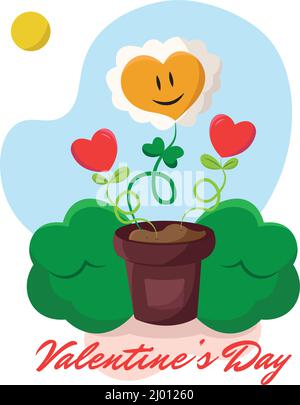 Isolierte Sonnenblume mit einem glücklichen Gesicht Valentinstag Vektor Stock Vektor