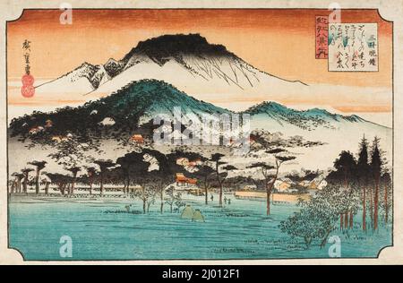 Abendglocke in Miidera. Utagawa Hiroshige (Japan, Edo, 1797-1858). Circa 1834-1835. Drucke; Holzschnitte. Farbholzschnitt Stockfoto