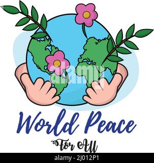 Isoliertes Paar Hände, die einen Erdglobus halten Weltfrieden-Vektor Stock Vektor