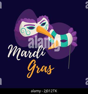 Paar Karnevalsmasken auf einer farbigen mardi Gras Vorlage Vector Stock Vektor