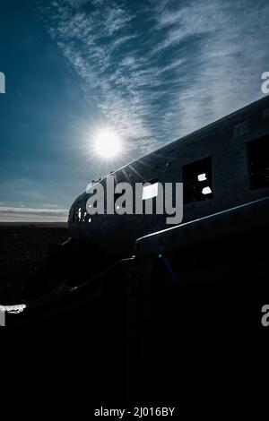 DC-3 Flugzeugwrack in Island Stockfoto