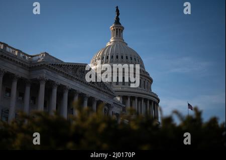 Washington, USA. 15. März 2022. Eine allgemeine Ansicht des US-Kapitolgebäudes, in Washington, DC, am Dienstag, den 15. März, 2022. (Graeme Sloan/Sipa USA) Quelle: SIPA USA/Alamy Live News Stockfoto