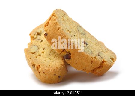 Italienische Biscotti Kekse isoliert auf weißem Hintergrund Stockfoto