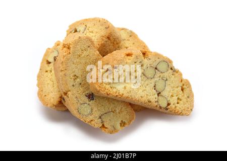 Italienische Biscotti Kekse isoliert auf weißem Hintergrund Stockfoto