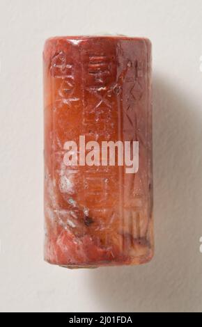Zylinderdichtung. Mesopotamien, altbabylonische Periode, um 2000-1600 v. Chr. Werkzeuge und Geräte; Dichtungen. Roter Jaspis Stockfoto