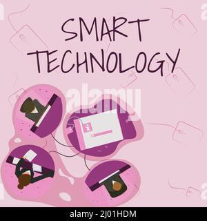 Handschriftschild Smart Technology. Unternehmen präsentieren Gadgets oder Geräte, die einen integrierten Computer oder Chip Kollegen mit Office Meeting Sharing Stockfoto