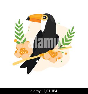 Der Toucan Bird sitzt auf dem Baum Zweig flach Design Stock Vektor