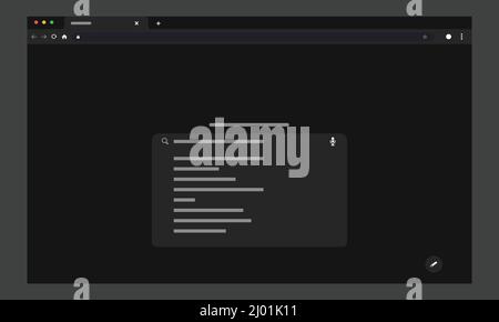 Web Browser flache Benutzeroberfläche auf weißem Hintergrund, dunkle Version, Abbildung der Suchmaschine Stock Vektor