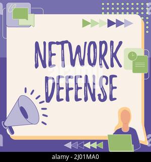 Handschrift Text Netzwerkschutz. Geschäftsidee lässt sich leicht schützen und schützen Informationen vor Störungen Frau Zeichnung sitzen Arbeiten neben Stockfoto