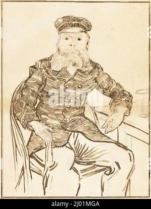 Der Postmann Joseph Roulin. Vincent van Gogh (Holland, Zundert, 1853-1890). Frankreich, Arles, 1888. Zeichnungen. Braune Tinte über Graphit auf Papier Stockfoto