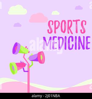 Textunterschrift mit Darstellung von Sportmedizin. Business-Schaufenster Behandlung und Prävention von Verletzungen im Zusammenhang mit Sport Pole Megaphone Zeichnung machen Stockfoto