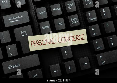 Schreiben mit Text Persönlicher Concierge. Geschäftsansatz jemand, der Vorkehrungen treffen oder Besorgungen durchführen wird, um verschiedene mathematische Probleme zu lösen Stockfoto