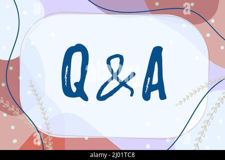 Schreiben mit Text Q und A. Geschäftskonzept definiert als gestellte Fragen und Antworten Textrahmen umgeben von verschiedenen Blumen Herzen und Stockfoto