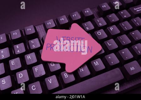 Text zeigt Inspiration Website Produktion. Word für Website-Produktion Umwandlung von schriftlichen Notizen in digitale Daten, Eingabe wichtiger Codierdateien Stockfoto