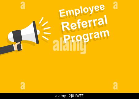 Hand halten Megaphon mit Mitarbeiter Empfehlungsprogramm Sprechblase Banner Vektor mit Kopieplatz für Unternehmen, Marketing, Flyer, Banner, presentati Stock Vektor