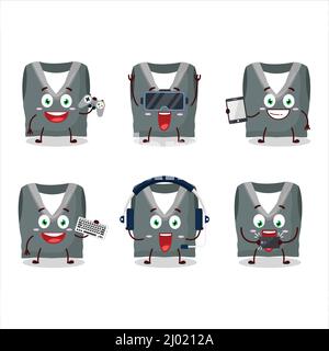 Graue Schulweste Cartoon-Figur spielen Spiele mit verschiedenen niedlichen Emoticons. Vektorgrafik Stock Vektor