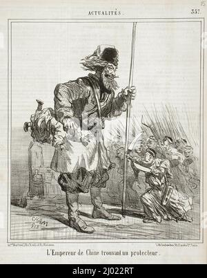 L'Empereur de Chine trouvant un protecteur. Cham (Graf Amédée-Charles-Henry de Noé) (Frankreich, Paris, 1819-1879). Frankreich, 1857. Drucke; Lithographien. Lithographie Stockfoto