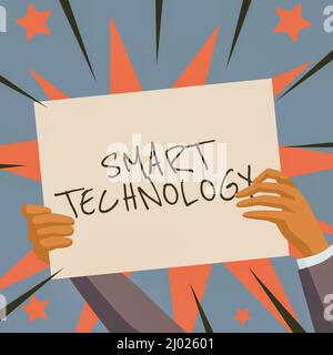 Text mit Inspiration Smart Technology. Geschäftsidee Gadgets oder Gerät, das einen eingebauten Computer oder Chip Hände halten Papier zeigt neue Ideen hat Stockfoto