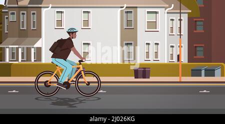 Junger Mann im Helm Radfahren Sportler Fahrrad fahren Training gesunde Lifestyle-Konzept Stock Vektor