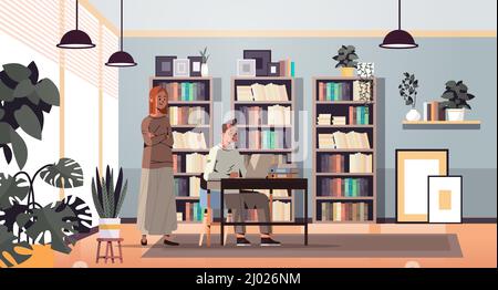 Geschäftsmann mit Assistentin mit Laptop-Geschäftsmann und Sekretärin arbeiten zusammen Stock Vektor