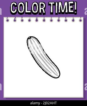 Arbeitsblätter Vorlage mit Farbdauer! Text und Gurke umreißen Abbildung Stock Vektor