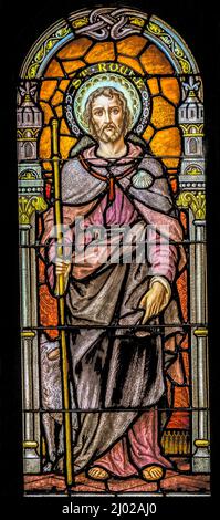 Saint Roche Rock Glasmalerei Basilika Kirche Unbefleckte Empfängnis Selige Mary Phoenix Arizona Saint Roche, Rock, geheilt von schwarzer Pest starb 137 Stockfoto