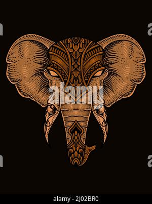 Illustration Elefant Kopf Gravur Stil mit Maske Stock Vektor