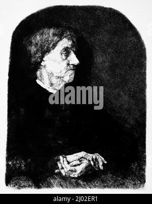 Porträt einer alten Frau. Wilhelm Leibl (Deutschland, Köln, 1844-1900). Deutschland, um 1865. Drucke; Radierungen. Radierung auf Wove-Papier Stockfoto
