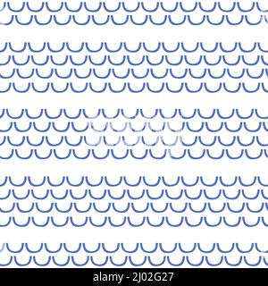 Abstrakter Vektor mit Wellenmuster. Nahtlose Wiederholung von handgezeichneten bunten Doodle Meereswellen in blau und weiß. Stock Vektor