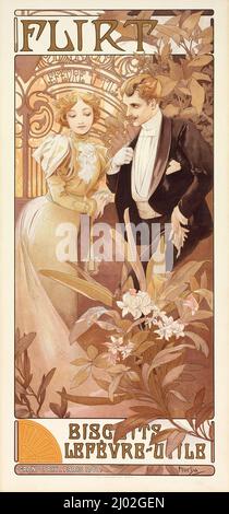 Flirt. Alphonse Mucha (Mähren, Ivančice, aktives Frankreich, 1860-1939). Rumänien, Morovia, Ivancice, aktive Tschechoslowakei, um 1895-1900. Drucke; Lithographien. Lithographie Stockfoto