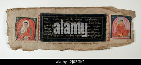 Titelseite von einem Kanjur (buddhistischer Kanon). Westtibet (?), 12.-17. Jahrhundert (?). Manuskripte. Undurchsichtige Aquarelle, Tinte und Gold auf Papier Stockfoto