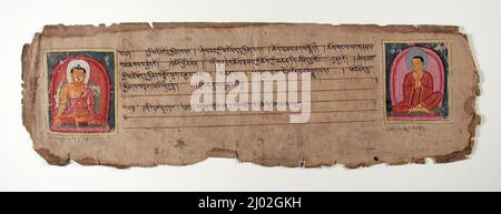 Titelseite von einem Kanjur (buddhistischer Kanon). Westtibet (?), 12.-17. Jahrhundert (?). Manuskripte. Undurchsichtige Aquarelle, Tinte und Gold auf Papier Stockfoto